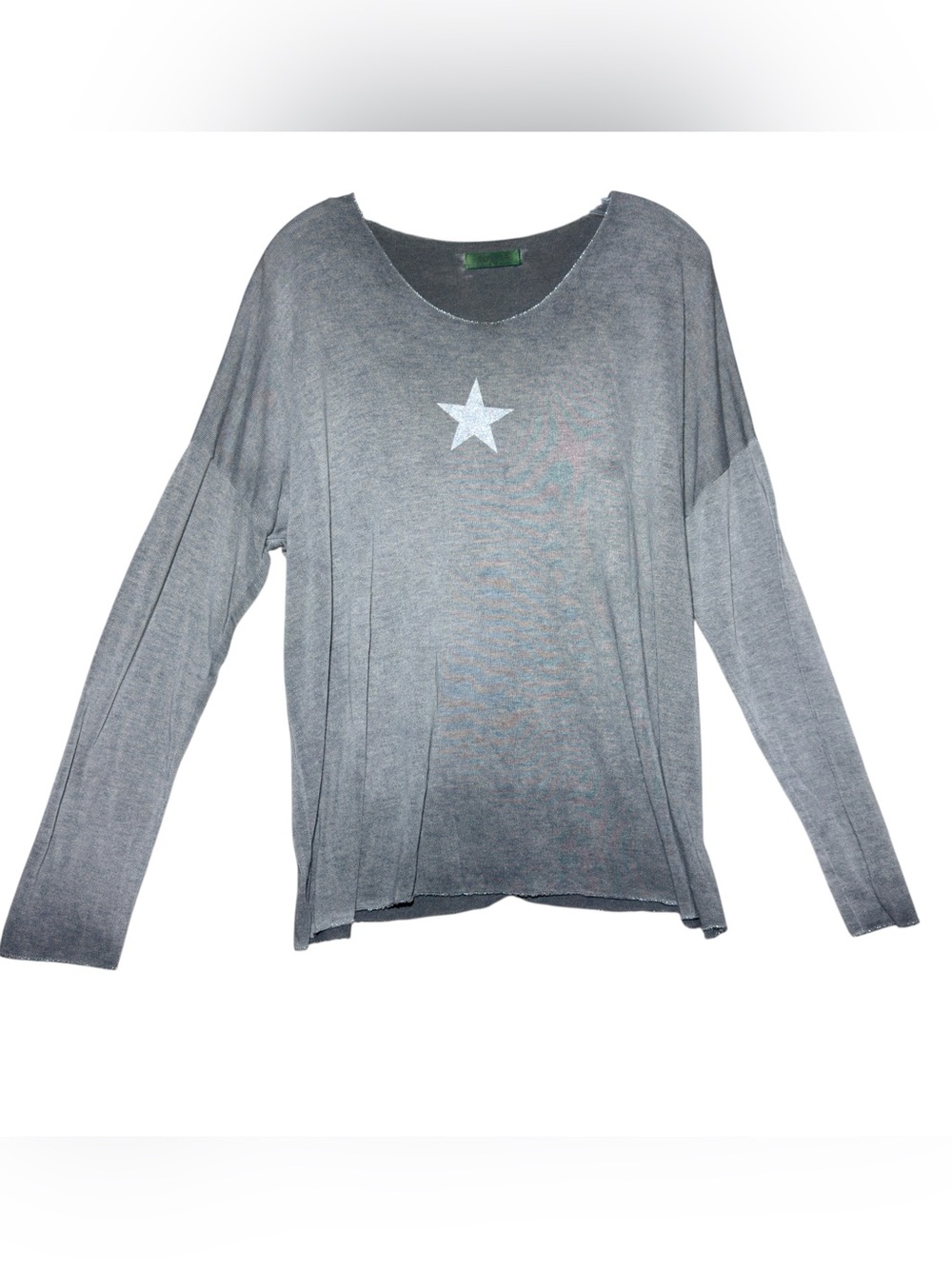 For Her Paris Top Large Relaxed Star LagenLook Boho Lightweight Sheer Layer Gray